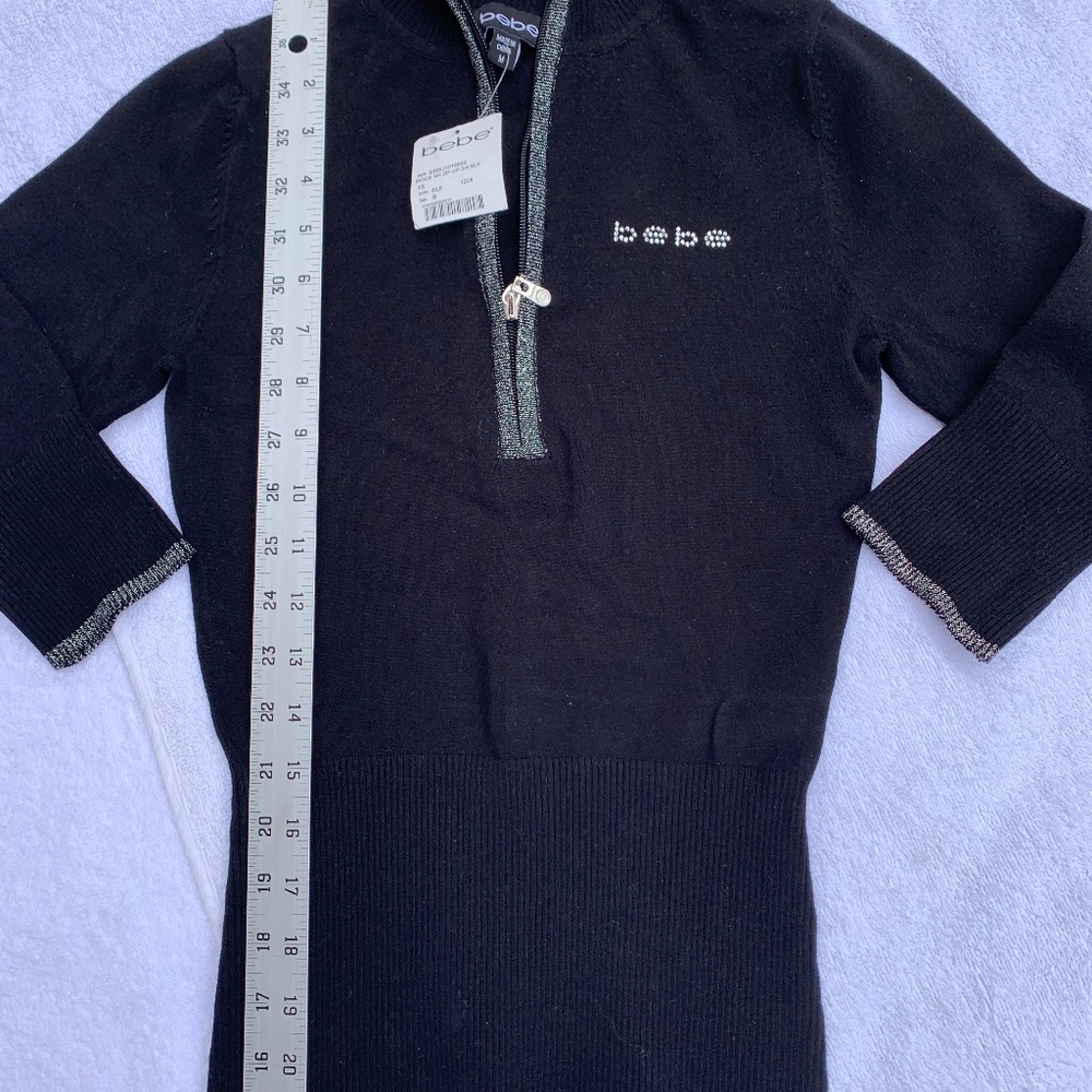 Brand New Bebe Mock Neck Zip-Up Sweater 3/4 Sleeve with logo (NWT)